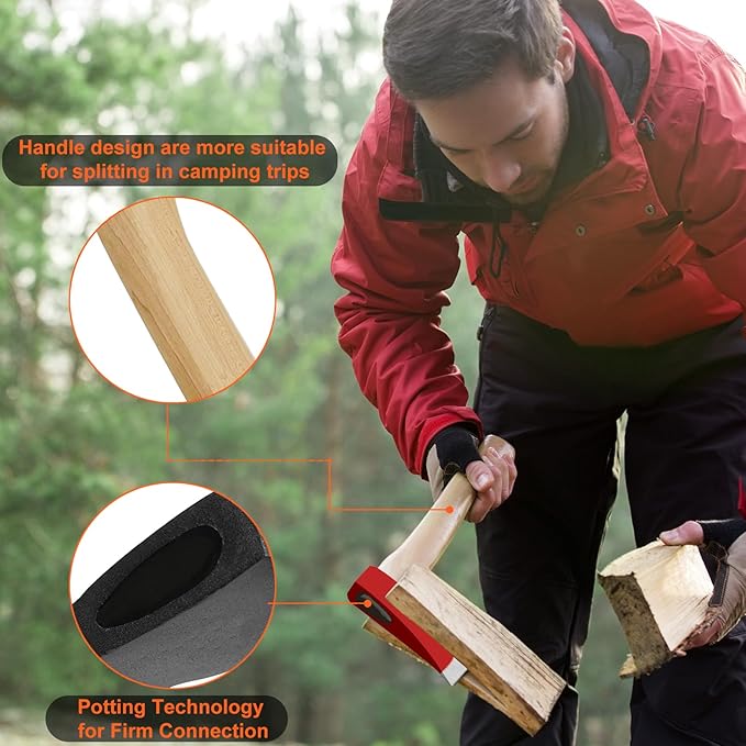 15” Chopping Axe with Sheath, Small Camping Hatchet Hand Axe for Wood Splitting, Outdoor Bushcraft Axe Tools for Hiking Gardening with Anti-Slip Handle