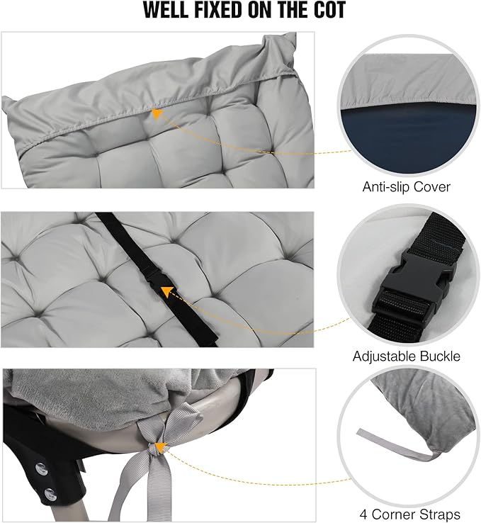 REDCAMP Folding Cot Pads for Sleeping Extra Thick, Soft Comfortable Velvet & Corduroy Cotton Camping Cot Mattress Pad for Backpacking Hiking, Black Blue Brown Grey 75x30 inches