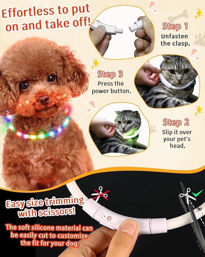 Led Dog Collar【LED Brightness Increased by 83%】 OGURIYA USB-C Rechargeable Dog Necklace Light, Pet Safety Collar Makes Your Beloved Dogs Be Seen at Night for Medium Large Dogs 27.56in Length(70CM)
