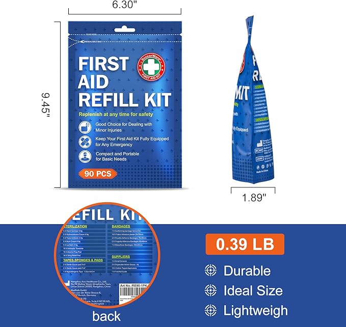 90 Pieces First Aid Refill Kit - Wound Care Kit Includes Bandages for Home, Travel, Hiking - Portable Replacement Kit for First Aid Medical Supplies(2 Set)