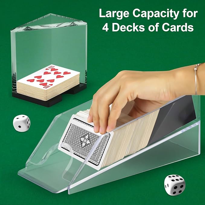 4 Deck Blackjack Shoe and Discard Tray, Clear Acrylic Card Dispenser Blackjack Dealing Shoe Card Dispenser for Playing Cards,Standard Size Poker Deck,Family Game Night
