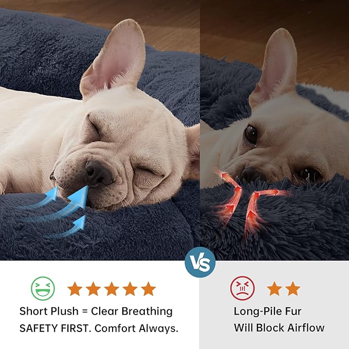 OhGeni 31 inches Calming Donut Orthopedic Dog & Cat Bed for Medium Pets, Warming Comfort Fluffy Short Pile Fur, Durable Waterproof Machine Washable Removable Cover, Cute Round Bed for Puppy, Blue