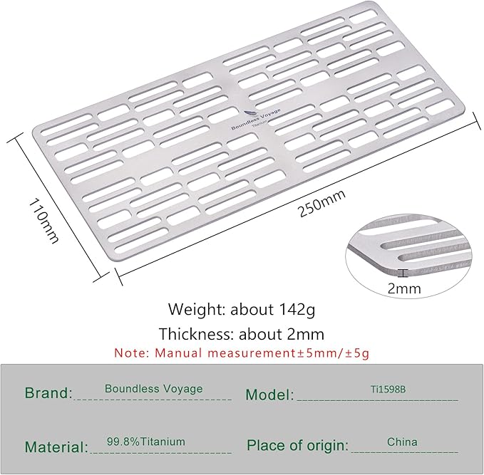 Boundless Voyage Mini Size Durable Titanium Charcoal BBQ Grill Plate Include a Carry Bag for Outdoor Camping Beach