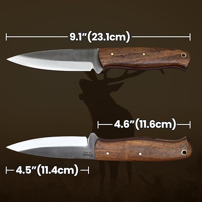 Knives Ranch Handmade Bushcraft Knife - Full Tang - SS 440C - 59 Hardness - Rosewood Handle - Genuine Leather Sheath (3092-SS-IRW)