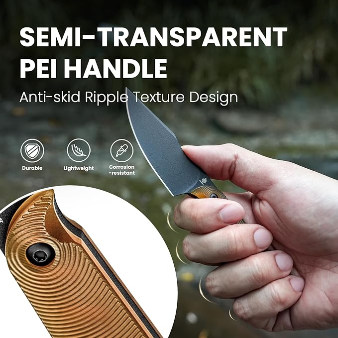 Kizer Harpoon Mini Fixed Blade Knife with Sheath, 3V Steel Blade Hunting Knife, PEI Handle Camping EDC Knives for Camping, Hiking, Survival 1040S5
