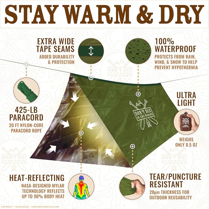 World's Toughest Ultralight Survival Tent ??2 Person Mylar Emergency Shelter Tube Tent + Paracord ??Year-Round All Weather Protection for Hiking, Camping, & Outdoor Survival Kits