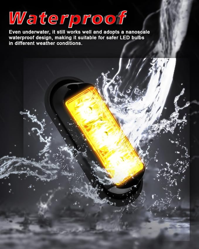 YM E-Bright 2-Pack Amber/Yellow 3 LED Car Flashlight DRL Truck Emergency Strobe Flash Warning Light DC 12-24V