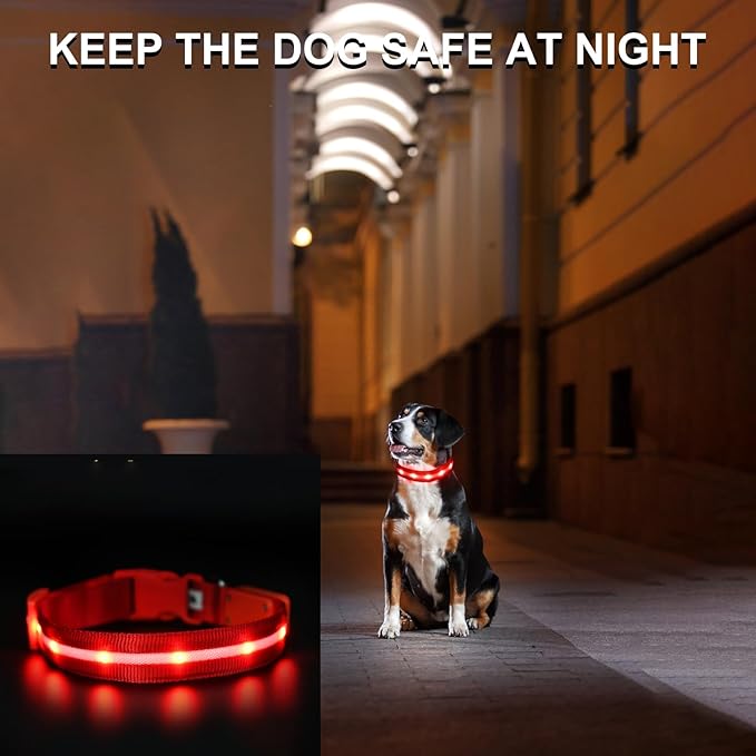 CHUKCHI LED Dog Collar Rechargeable,Waterproof Flashing Collar,Light Up Glow Collar, Adjustable Soft Safety Light Up for Small Medium Large Dogs Walking Camping at Night (Red-L)
