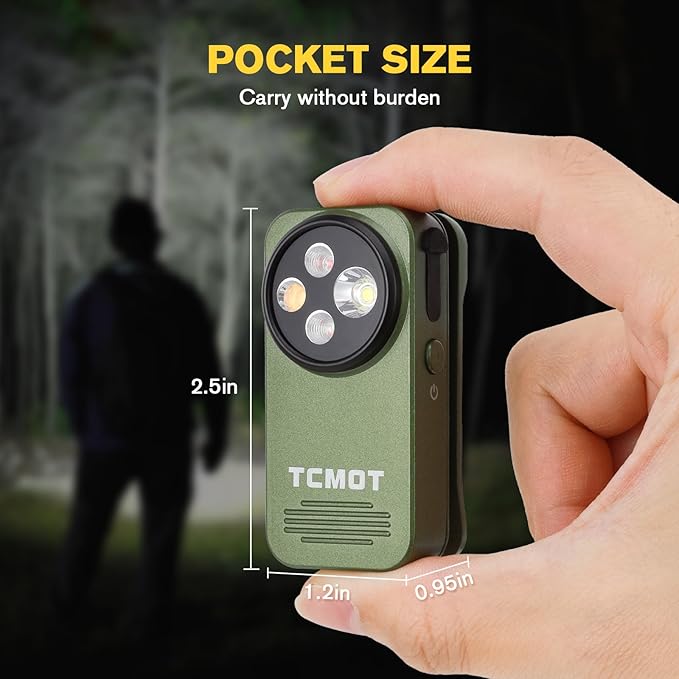 EDC Flashlight Clip-on Light, Rechargeable 600 Lumens with Type-C, IPX6 Waterproof, Portable Mini Magnetic Keychain Flash Lights for Signaling, Cycling, Outdoor or Emergency, Green