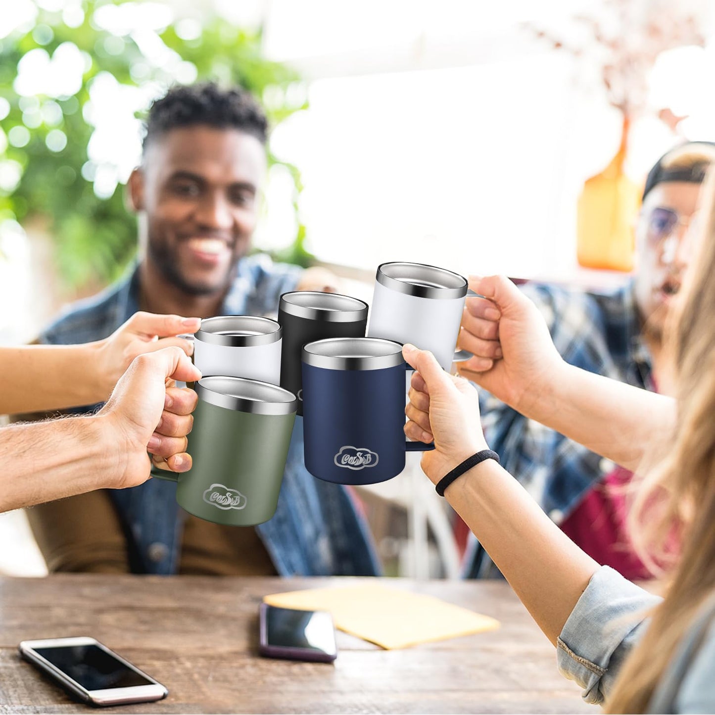 CoolSub 12oz Insulated Coffee Mug with Handle, Stainless Steel Wide Mouth Travel Tumblers with Lid