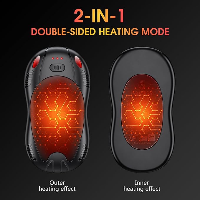 Hand Warmers Rechargeable 10000mAh 2 Pack, FANDLISS Electric Hand Warmers with Double Side Heating 3 Levels Heat, Portable Pocket Heater with AI-Smart Chips, Gifts for Work, Outdoor, Golf, Hunting