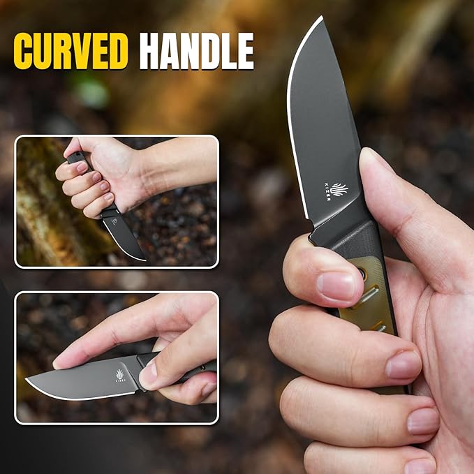 Kizer Smolt Fixed Blade Knife, 2.93 In D2 Steel Pocket Knife Drop Point Camping Fixed-blade Knives with Sheath, G10&PEI Handle Small EDC Fixed Knife for Men Women Outdoor Indoor 1063A4
