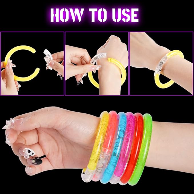 24Pcs Glow in the Dark Party Supplies for Kids/Adults, Flashing Light up Toys LED Bracelets Halloween Glow Sticks, Mardi Gras Party Favors Carnival Birthday Concert Gifts Accessory
