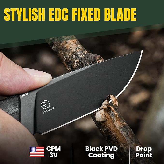 Kizer Smolt Fixed Blade Knife with Sheath, 2.98??3V Steel Blade Fixed blade Knives with G10 Handle, Drop Point Small EDC for Men Women Camping Hunting Pocket Knife 1063A3