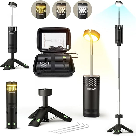 Camping Lights Rechargeable, Detachable Camping Lantern with Stand, Telescopic Waterproof Camp Lamp, Magnetic Work Hanging Light, LED Tent Flashlights for Emergency (Black- Upgraded)