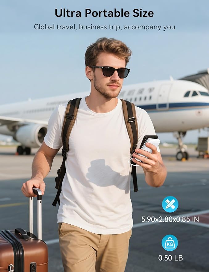 Portable Charger, 10000mAh 22.5W USB C Power Bank Built in Cables, AC Wall Plug and Led Display, External Battery Pack Fast Charging, Travel Essentials for iPhone, Android Cell Phone, Tablet, iWatch