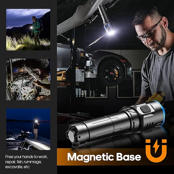 Rechargeable Flashlights Mini Tactical High Lumen, Super Bright LED Small Flashlight with Magnetic Base, High Powered Strong Flash Light, Pocket Outdoor Home Emergency Security Camping