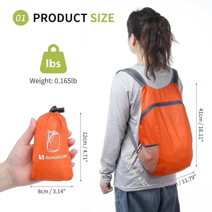 20L Ultra Hiking-Daypack Lightweight Foldable Travel Packable Backpack for Camping Cycling Outdoor,orange