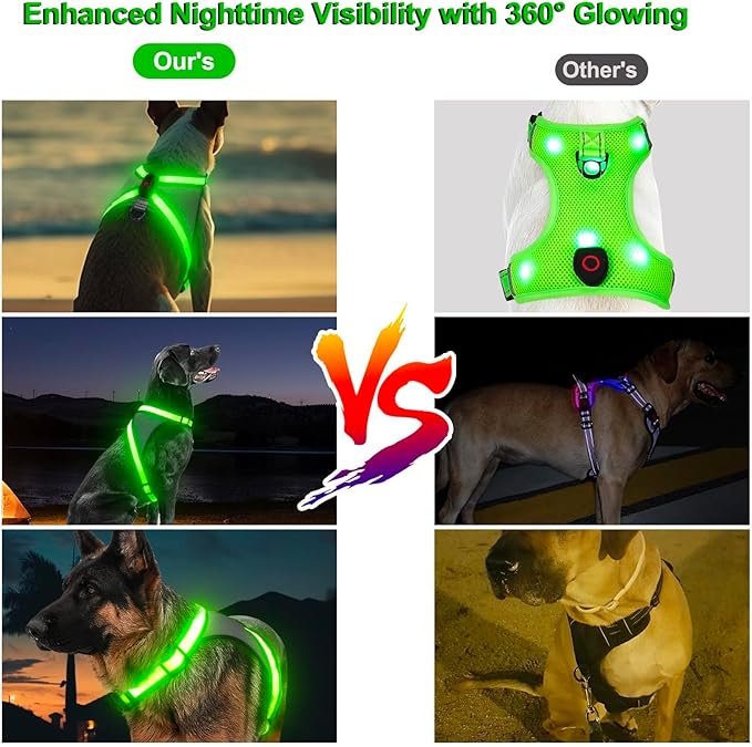 Visinite LED Dog Harness, USB Rechargeable Light Up Dog Vest, 2 Illuminate Modes Glow in The Dark Dog Harness, Adjustable Lighted Pet Harness Light for Night Walking Safety (Green, L)
