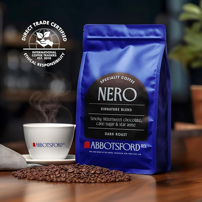 Nero Arabica Coffee Whole Bean, Smoky Bittersweet Chocolate, Cane Sugar, and Star Anise Dark Roast Coffee Beans, Specialty Coffee Beans 12 oz Bag, Freshly Roasted in Brooklyn, Kosher Certified