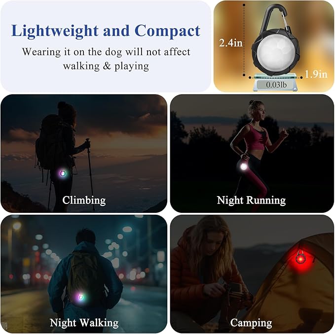 Dog Lights for Night Walking, 2 Pack 4 Modes Dog Collar Light, IP68 Waterproof Pet LED, 700 mAh High Capacity USB Rechargeable Pet Safety Accessories for Night Cycling, Climbing, Camping