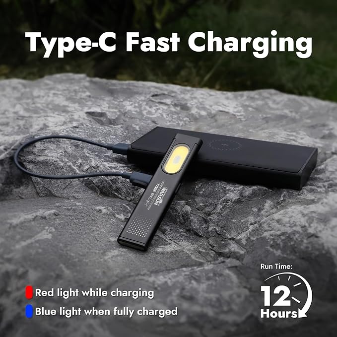 WARSUN T7PRO EDC Flashlight, Compact Multi-Mode Pocket LED Flashlight, USB-C Rechargeable, IPX4, Dual Material, Red/Blue Strobe (2, Black)