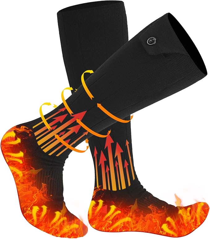Heated Socks for Men Women Warm Thermal 5V 5000mAh Unisex Electric Rechargeable Battery Heat Socks with 4 Heating Levels for Winter Outdoor Camping Motorcycle Skiing Foot Warmer
