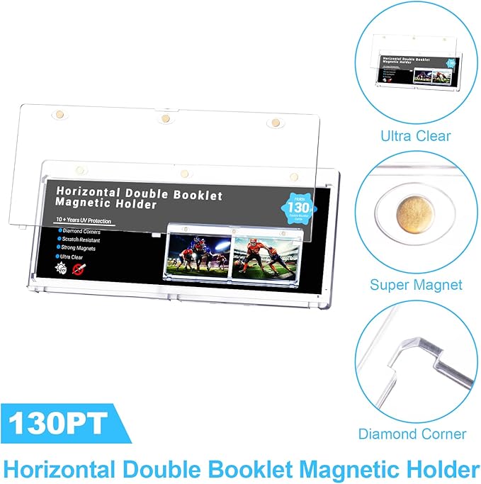 2-Pack Booklet Magnetic Card Holders - 187mm One Touch Magnetic Booklet Card Holder, Horizontal Booklet One Touch, 130PT Booklet Magnetic Case, Collection Display Frame,Inner Size 7.32"x2.56"x0.15"