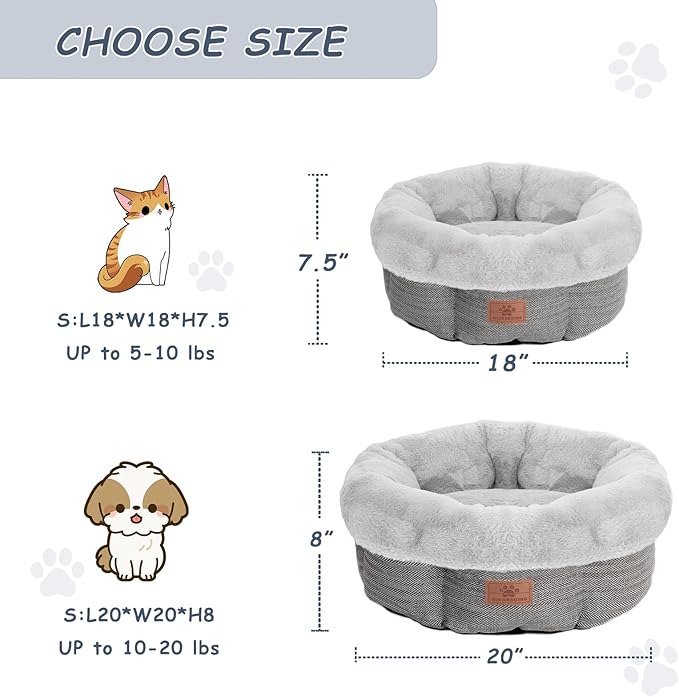 WINDRACING Cat Beds for Indoor Cats, Dog Bed for Small Dogs Breeds, Soft Kennel Bed, Comfy Durable Pet Sleeping Bed, Washable Roun Cat Bed & Non-Slip Bottom, Size 20" L x 20" W x 8" Th