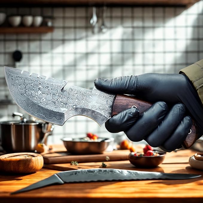 9.5" Handmade Damascus Knife with Leather Sheath | Elite Outdoor Companion | Damascus Steel Blade with Wood Handle | Dark Brown Handle with Sheath Included | Unparalleled Camping Performance