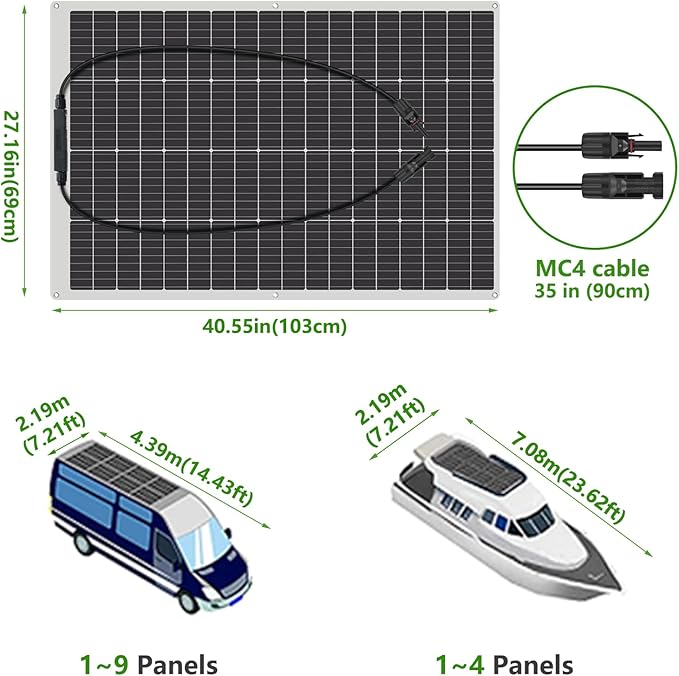 200 Watt Flexible Solar Panel 23% High Efficiency 12v Monocrystalline Lightweight Semi Flexible Bendable Off-Grid Charger for Rv Boat Uneven Surfaces (200w*3)