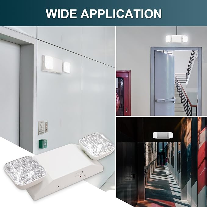 LED Emergency Lights, Commercial Emergency Lights for Business, Power Outages, Offices, with Backup Battery (90 Minutes), Wall Mount, Hard Wired, 120-277V, Fire Resistant (94V-0) UL