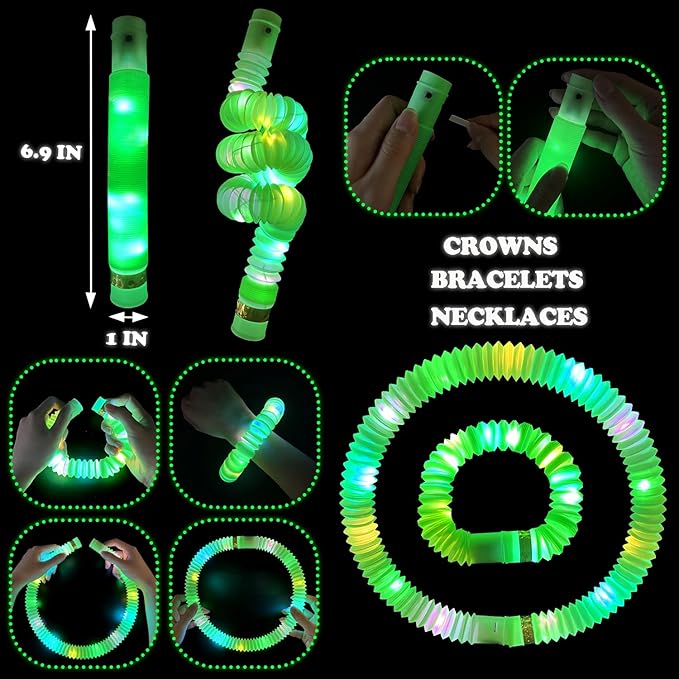 12 - 24 PCS Green Glow Sticks Party Favors for Kids, Light Up Necklaces Bracelets Accessories for Toddlers, Halloween Birthday Party Basket Goodie Bag Stuffers, Treats Prizes Toys Gifts for Boys Girls