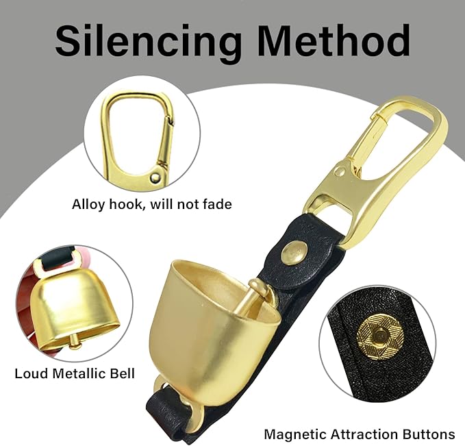 Bear Bell with Magnetic Silencer|Bear Bells for Hiking & Camping|Bear Deterrent Device with Emergency Whistle & Carabiner to Scare Animals|Bear Alarm for Outdoor Biking Fishing Climbing