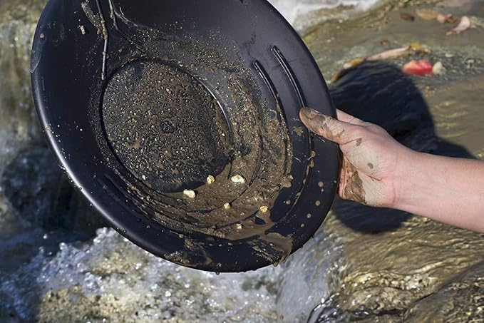 SE 14 Inch Gold Panning Pan - Three Riffles for Easier Mining and Prospecting (10 Pack Black)