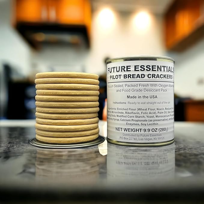 Future Essentials Sailor Pilot Bread Crackers 9.9 Oz per Can Ship’s Biscuit Ready to Eat Survival Food #2.5 Can (12 Servings Each) Pack of 1 Long-Term Emergency Storage Food 30-Year Shelf Life