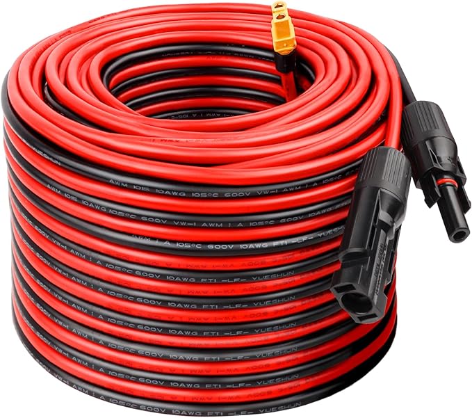 Solar to XT60 Extension Cable 10AWG 100FT Solar Connector to XT60 Adapter Cable for Solar Panel to Portable Power Station Solar Generator Battery Pack