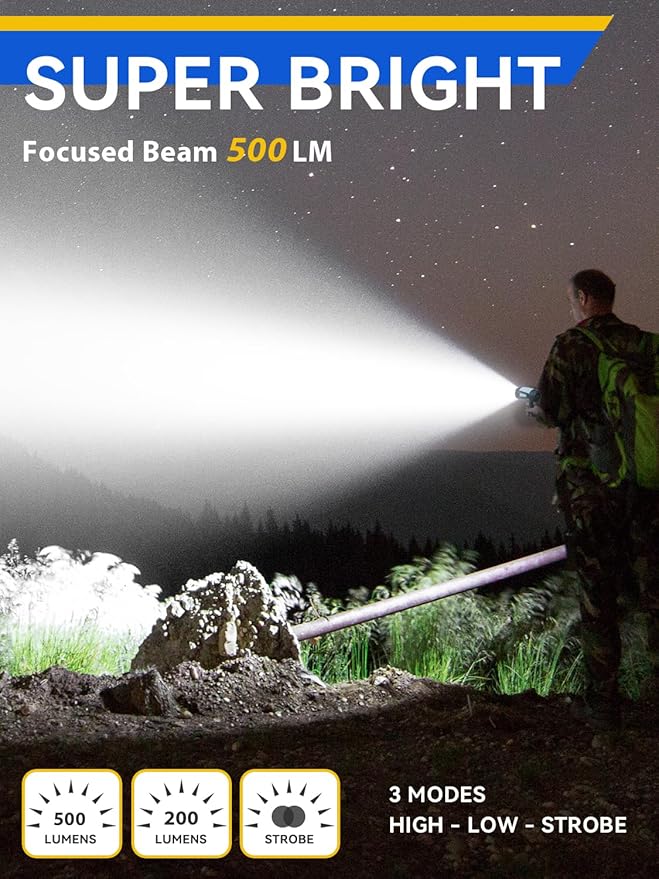Durapower Rechargeable Spotlight, 500 Lumens LED Spotlight Flashlight, IPX2 Waterproof Handheld Spot Light for Indoor Outdoor Farm Camping Emergency (Grey)
