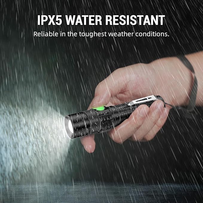 LED Tactical Flashlight Rechargeable - One Click SOS, Super Bright Small LED Flashlight 3Hr USB-C Fast Charging, Waterproof Pocket-Size Small EDC Flashlight for Home, Camping, Emergency, Hiking