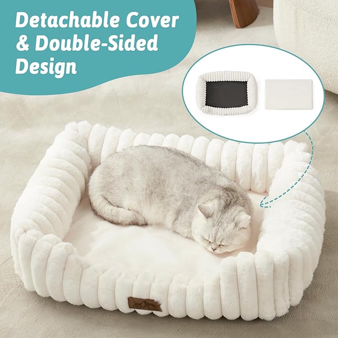 Orthopedic Dog Bed for Medium Dogs & Large Dogs - Washable Rectangle Pet Bed with Anti-Slip Bottom, Soft Calming Cat & Puppy Bed for Indoor Pets (35"x25"x8", Cream)