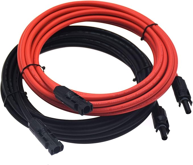 1 Pair Black + Red 10AWG(6mm²) Solar Panel Extension Cable Wire Connector Solar Adaptor Cable with Female and Male Connectors (20 FT-2)