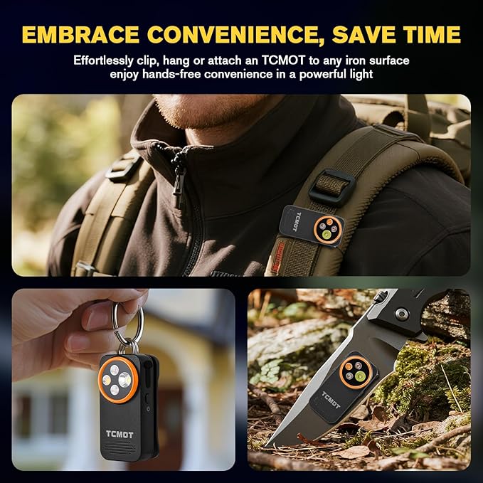 EDC Flashlight Clip-on Light, Rechargeable 600 Lumens with Type-C, IPX6 Waterproof, Portable Mini Magnetic Keychain Flash Lights for Signaling, Cycling, Outdoor or Emergency, Black