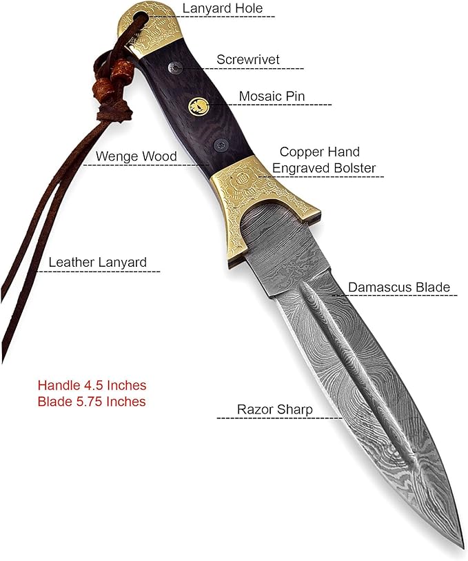 Damascus Steel fixed Blade Hunting Knife with Sheath for Men - Camping/Survival/Tactical/Handmade 9.5 Inches. SM29