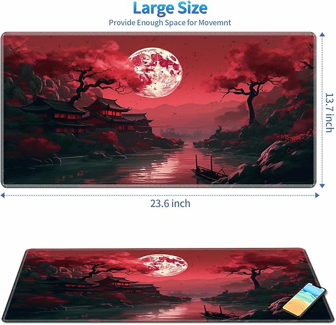Playmat for MTG, 24 x 14 inches Game Play Mat for MTG TCG and Other Card Games, Trading Card Game Play Mat Desk Mats with Stitched Edges Non-Slip Base, Fullmoon Scene