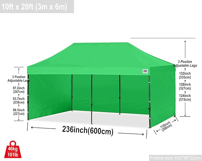 ABCCANOPY Heavy Duty Easy Pop up Canopy Tent with Sidewalls 10x20, Kelly Green