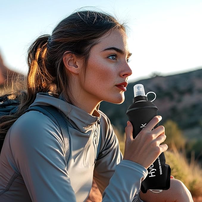 250ml Soft Flask, Soft Water Bottle for Hydration Packs, Running, Hiking, Cycling and Climbing - Black
