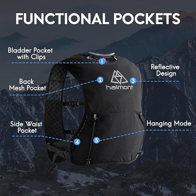 Haimont Running Hydration Vest, 5L Lightweight Runner Vest Pack for Women Men, Trail Running