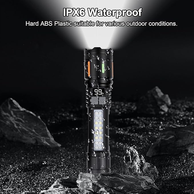 Flashlights High Lumens Rechargeable, 900,000L High Lumens Led Flashlight Battery Powered with 5 Light Modes, Cob Side Light, USB C, Waterproof, Zoomable, Blue & Red Flash, Handheld Flash Lights