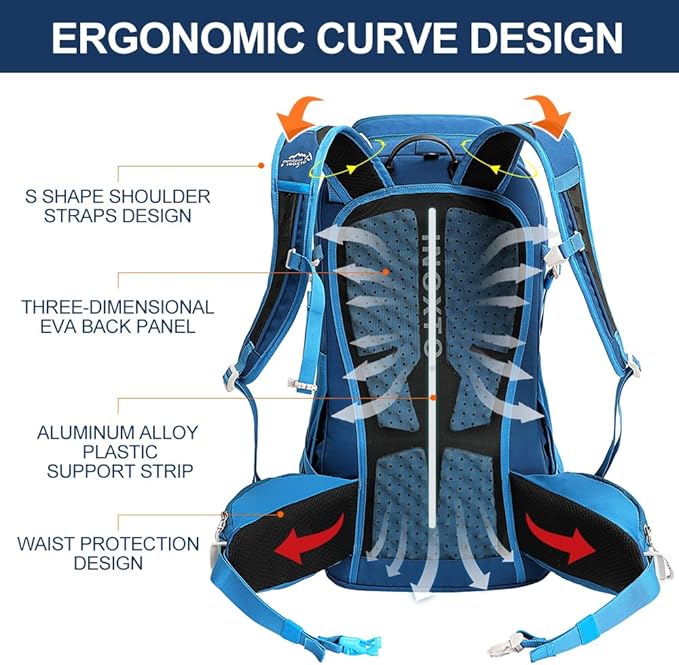 INOXTO 35L Hiking Backpack with 3Lwater bladder, Camping Backpack with Waterproof Rain Cover for Men, Outdoor Sport Travel Daypack for Climbing (Dark blue)