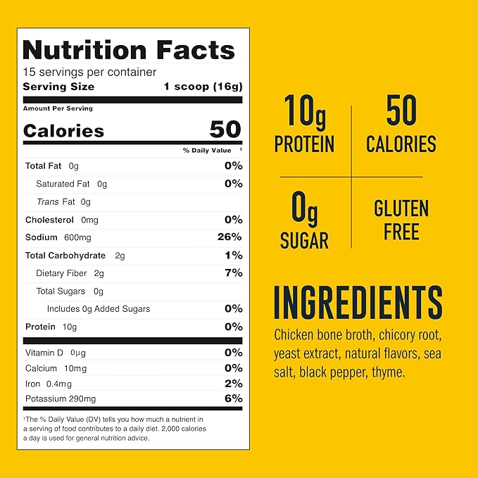 LonoLife Reduced Sodium Chicken Bone Broth Powder Mix | 10g Protein | Collagen-Rich, Keto & Paleo Friendly | Natural Ingredients | 8oz Bulk Container (15 Servings)